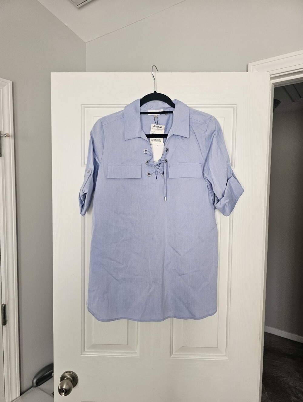 Calvin Klein Light Blue Lace-Up Popover Shirt Size S